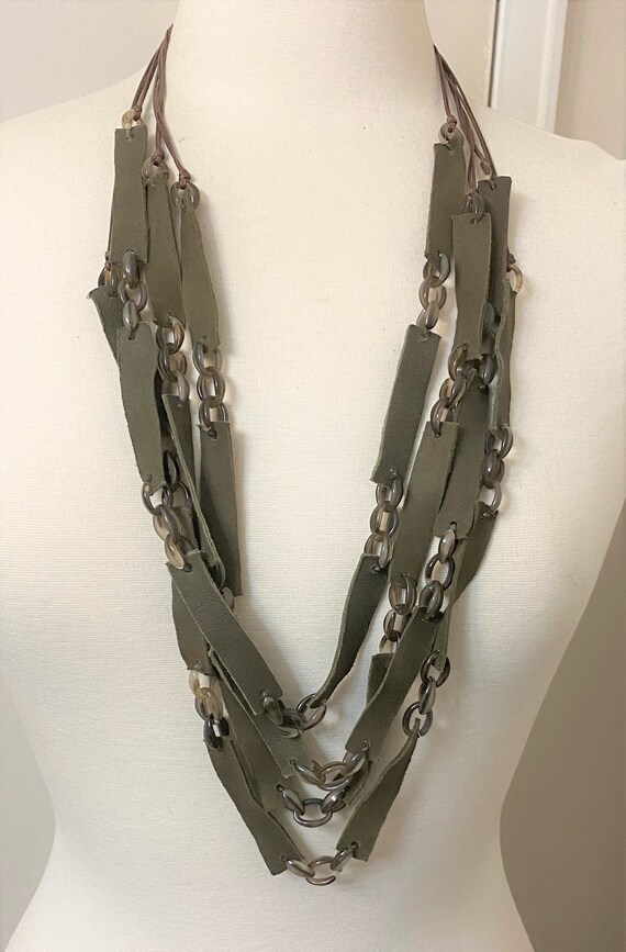Gorgeous Brown Leather & Resin Multi Strand Necklace