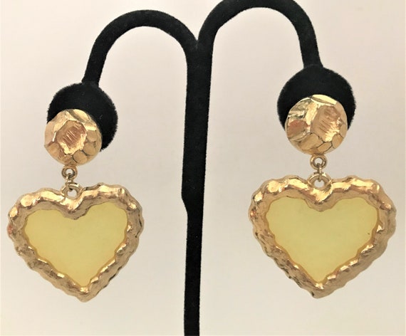 Vintage Yellow Clear Acrylic & Gold Plated Heart … - image 2