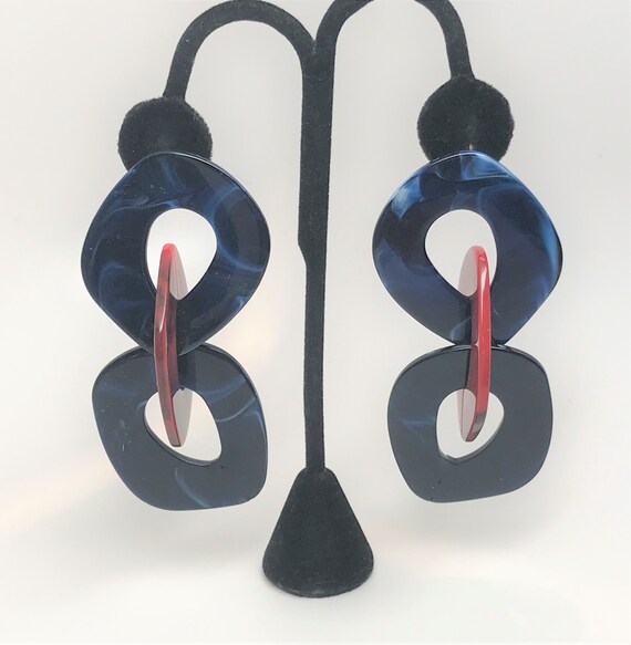 Stylish Large Red And Blue Marbleize Acrylic Large Clip On Earrings
