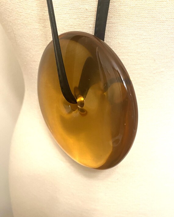 Gerda Lynggaard Monies Leather, Brown Acrylic Cylinder Pendant Necklace