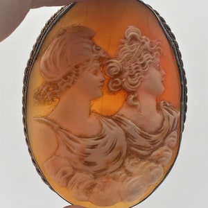 Antique Exceptional Details Large Victorian Sterling Cameo Two Ladies Brooch image 8