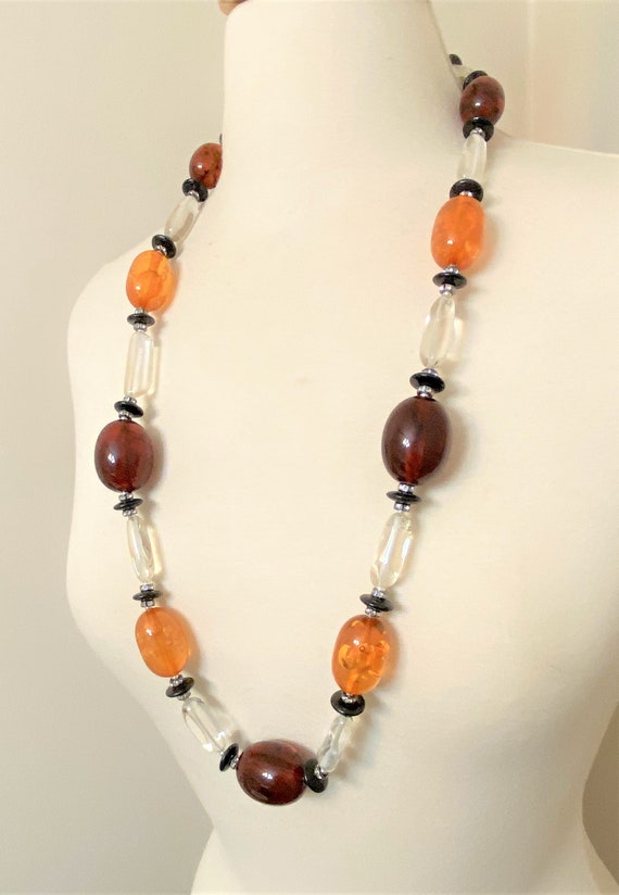 Gorgeous Brown, Amber & Clear Lucite Beads Long N… - image 2