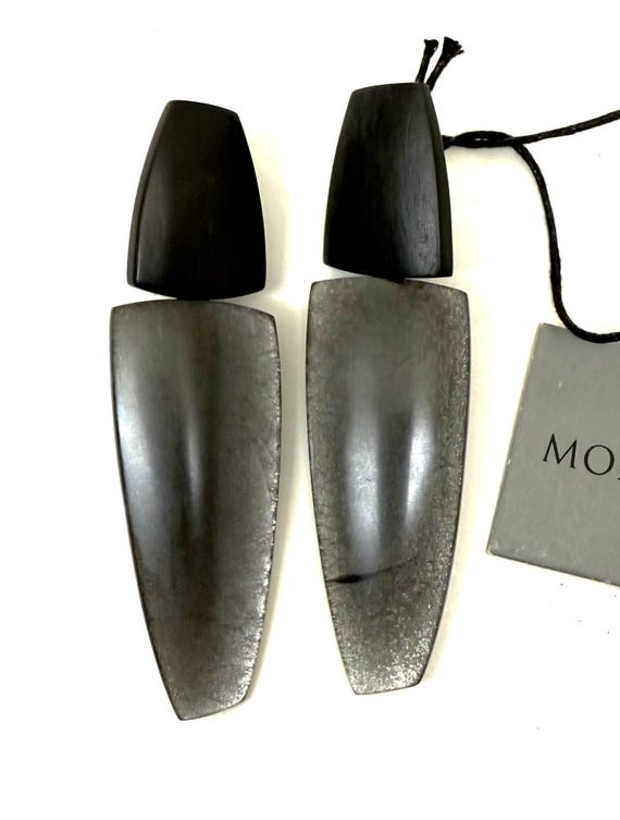 Designer Gerda Lynggaard-Monies Dark Silver Foil Acrylic Statement Earrings