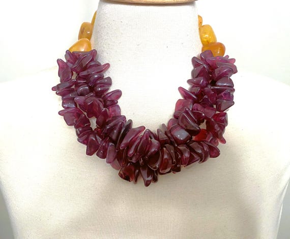 Gorgeous Yellow & Purpple Acrylic Beads Statement Necklace