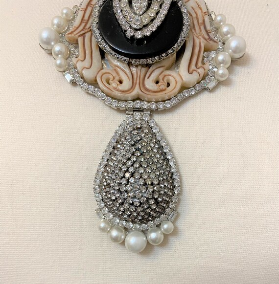 Lawrence Vrba Art Deco Faux Pearl & Rhinestone On… - image 6