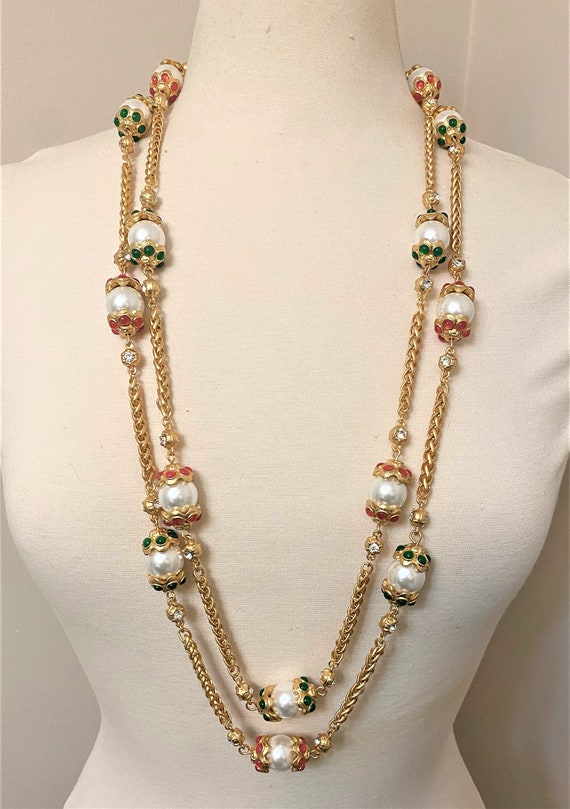 Vintage Chanel Beaded Multi Strand Intaglio Statement Piece Necklace