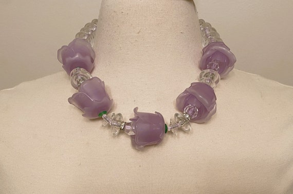 ANGELA CAPUTI Clear & Lavender Color Resin Flower Buds Choker Necklace