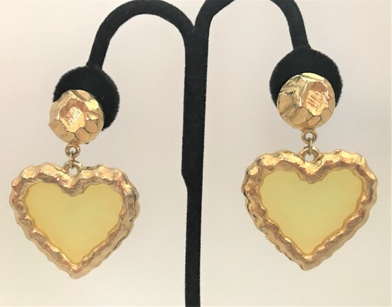 Vintage Yellow Clear Acrylic & Gold Plated Heart … - image 5