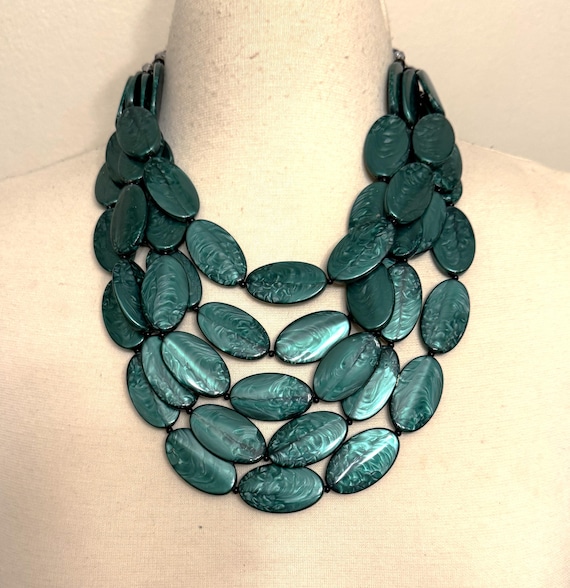 Angela Caputi Green Color Resin Flat Oval Beads Multi Strand Necklace