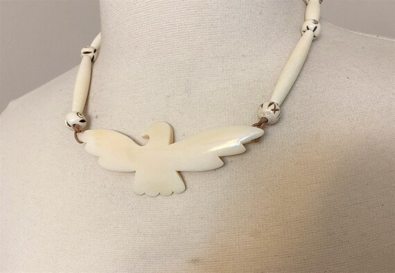 Vintage Hand Carved Buffalo Horn Bird Necklace - image 6