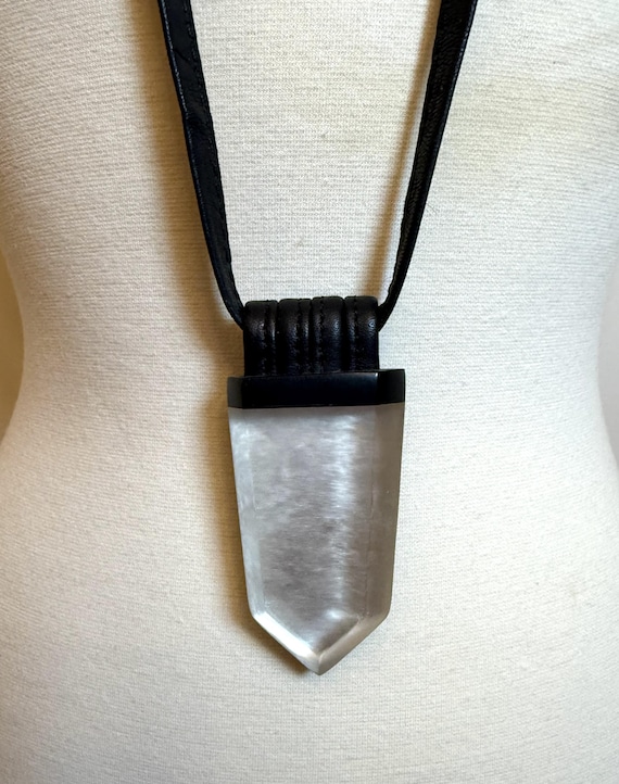 Gerda Lynggaard Monies Leather, Acrylic Silver Foil Pendant Necklace