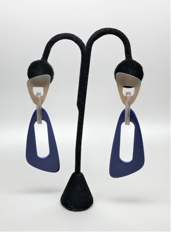 Gorgeous Blue & Gray Acrlylic Dangle Pierced Earrings