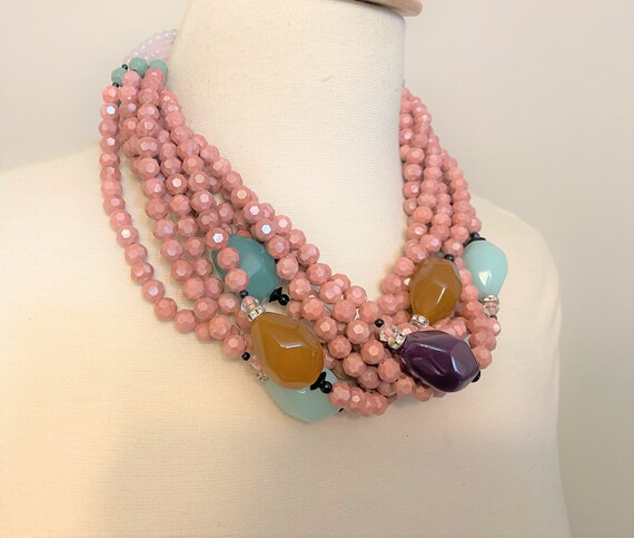 ANGELA CAPUTI Pale Pink Faceted Beads W Green & P… - image 2