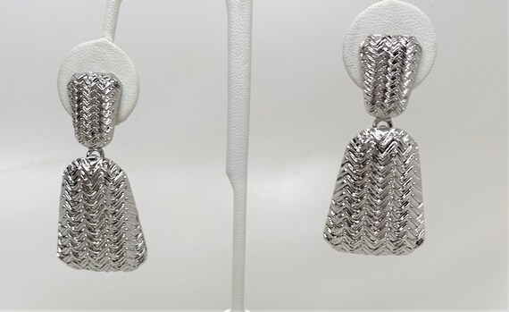 Silver Tone Texture Dangle Earrings - image 4