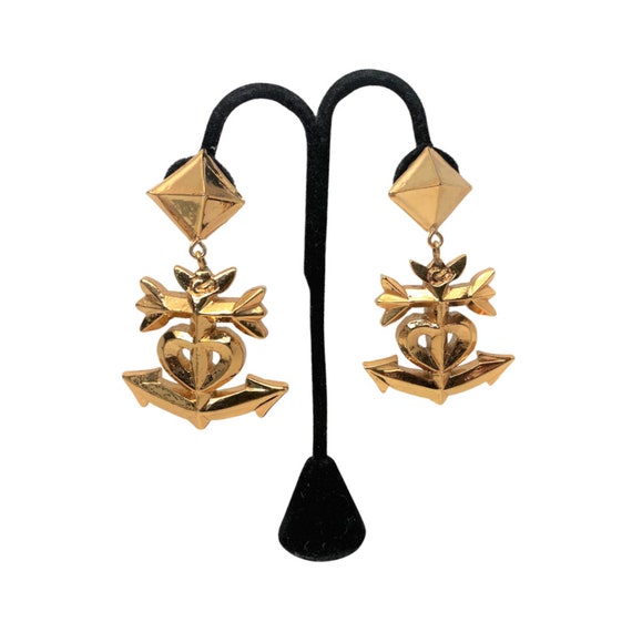 Stunning Vintage Christian Lacroix Gold Plated Large Dangle Clip Earrings
