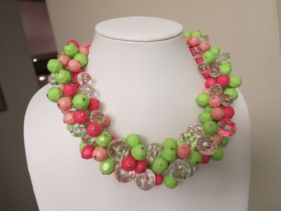 Stunning Moschino Resin Lime and Pink Resin Neckl… - image 2