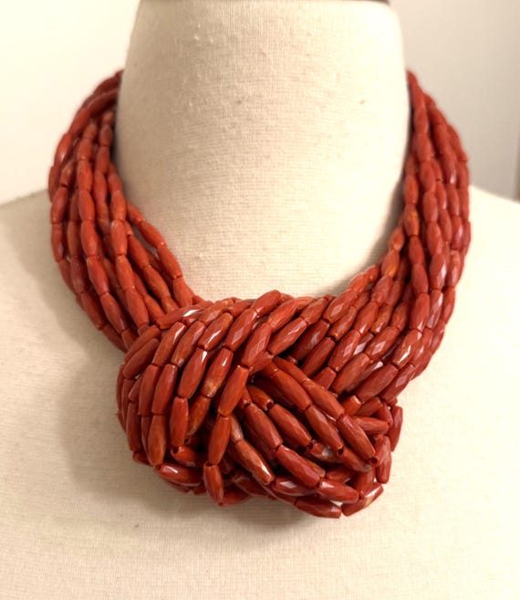 ANGELA CAPUTI Red Acrylic Beads Multi Strand Necklace