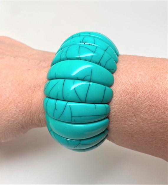 Vintage Green Resin Stretch Chunks Bangle Bracelet