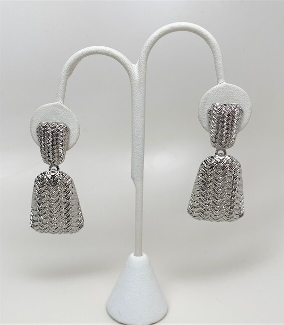 Silver Tone Texture Dangle Earrings - image 5