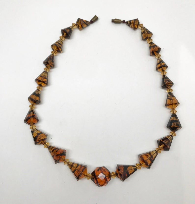 Vintage Czech Amber /& Brown Art Glass Necklace