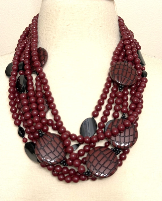 Gorgeous ANGELA CAPUTI Burgundy & Black Multi Strand Necklace