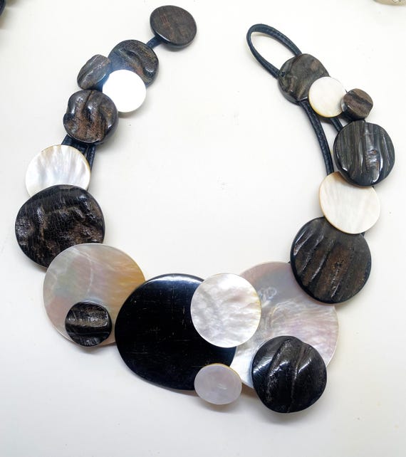 Gerda Lynggaard Monies Mother Of Pearl & Ebony Statement Bib Necklace