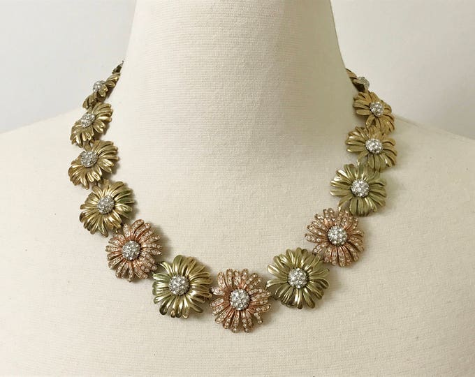 FAB Vintage Rose Gold & Yellow Gold Tone With Clear Rhinestone Flowers ...
