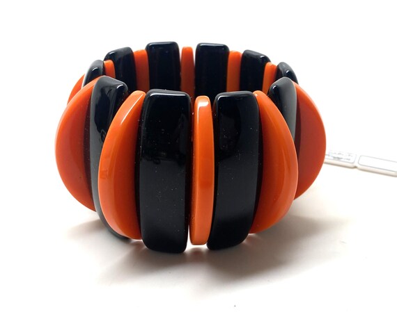 Angela Caputi Orange & Black Color Resin Stretch Wide Bracelet
