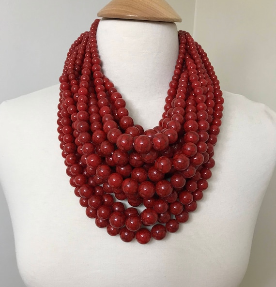 Gerda Lynggaard Monies Style Modernistic Multi Strand Red Resin Necklace