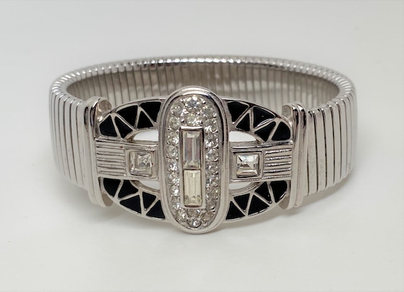 Vintage Givenchy 1980s Omega Crystals & Enamel Bangle Bracelet