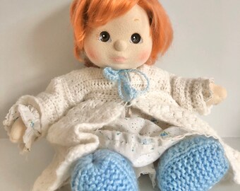 My Child Doll Platinum Blonde Blond Pink Lips Cheeks Blue Eyes Curly Seersucker Light Rainbow T Bars China Boy Vintage Mattel Canada Inc