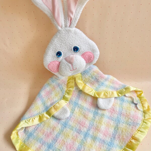 Vintage Fisher Price Bunny Security Blanket Bunny Plaid Snuzzles 1980s