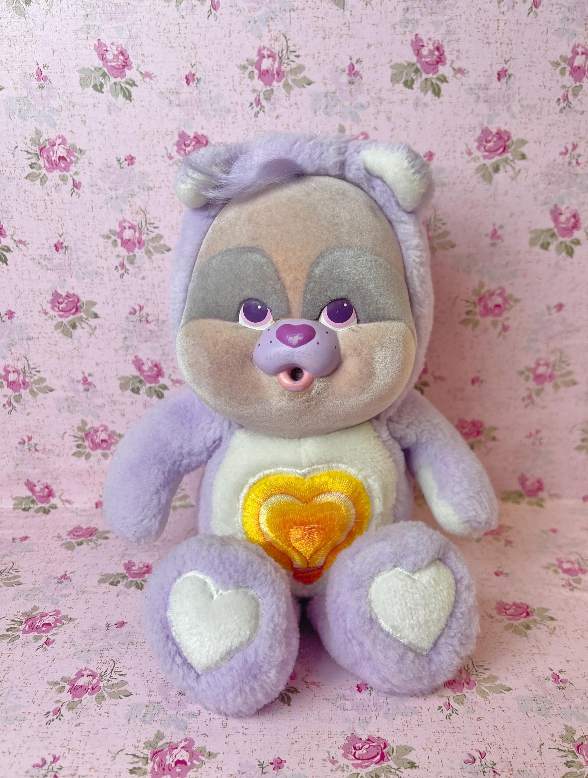 90年代 CLUBTHEBOXBEARS レア 1996 レトロ オールド 人気 Vintage Care Bear Cubs Bright Heart Purple Raccoon Flocked Face