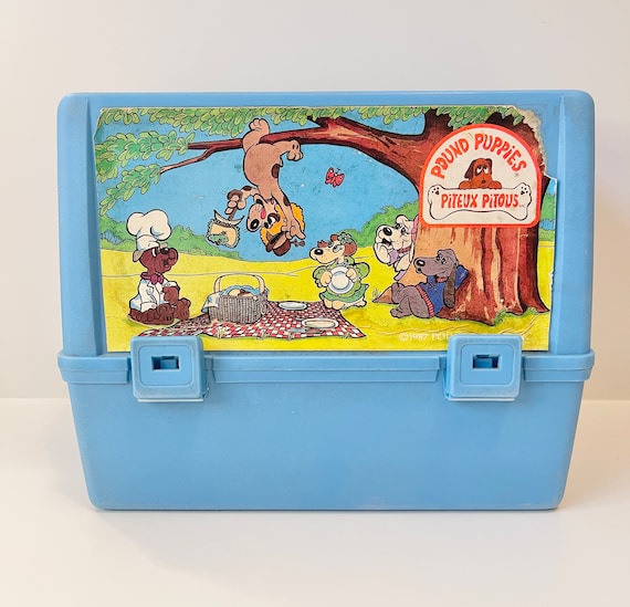 Vintage 1980s Pound Puppies Lunch Box Thermos Brand Blue 