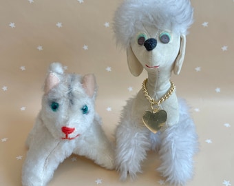 Vintage Sawdust Stuffed Plush Dog and Cat Mohair