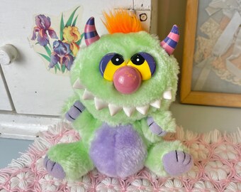 Vintage Kuddle Uglee Plush Green Monster 1980s Tara Toys with Collar RARE