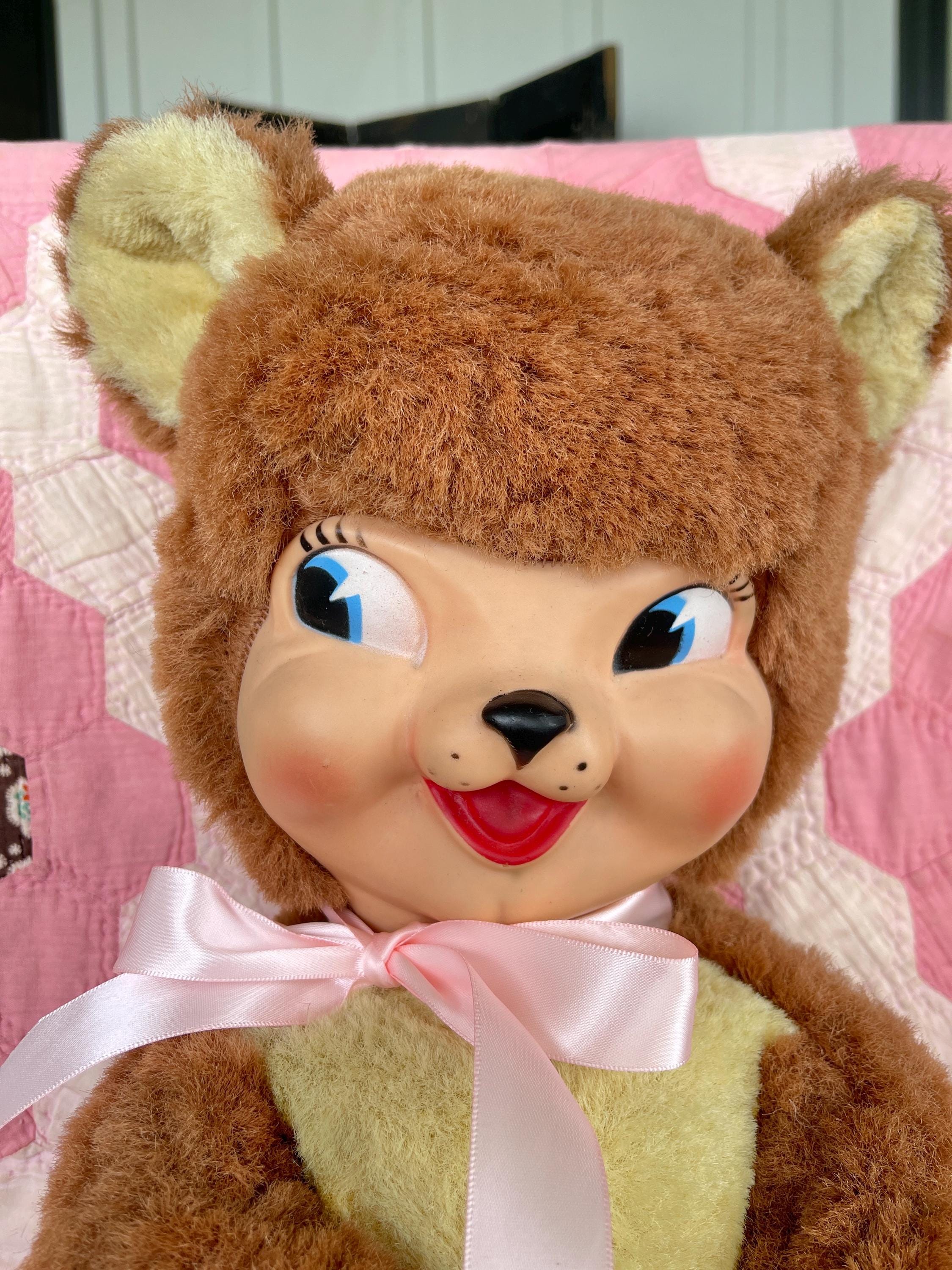 ヴィンテージ ラバーフェイス キッチュ ハッピー テディベア 