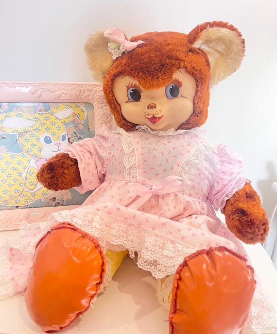 Vintage Large Rushton Brown Girl Bear 1950s Early Rubber Faced