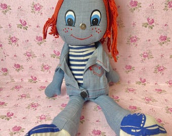 Vintage Knickerbocker Levis Rag Doll Plush Denim 1970s Red Hair - Etsy