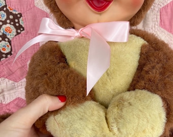 ヴィンテージ ラバーフェイス キッチュ ハッピー テディベア
