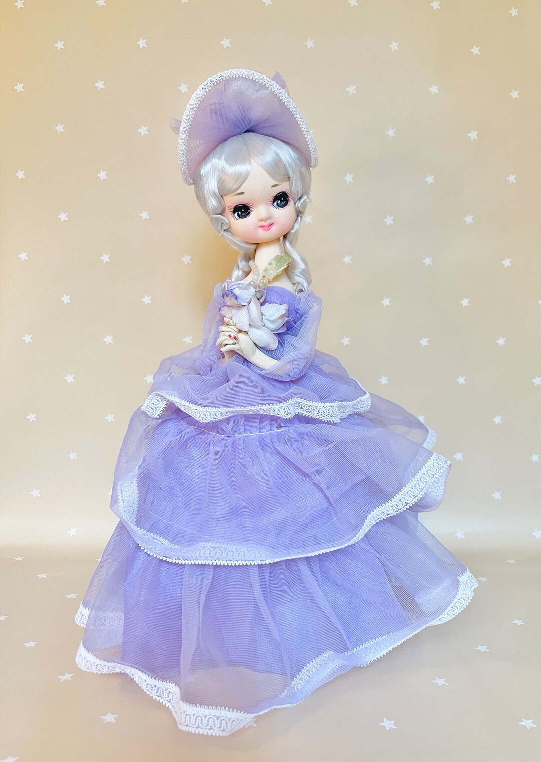 Vintage Japan Pose Doll Kitsch Big Eyed Purple Dress Etsy