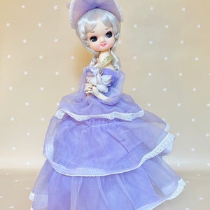 Vintage Japan Pose Doll Kitsch Big Eyed Purple Dress