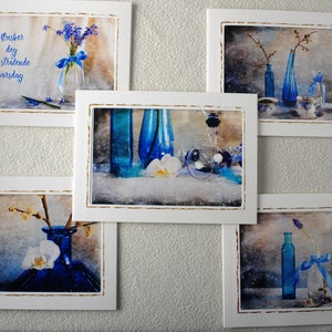 Grußkarten mit fotografischen bildende Kunst - Blumen blaue Karten