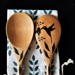 Wood burn spoons, wood spoons, hummingbird design, kitchen spoons, kitchen utensils, cooking utensils, host gift, hostess gift, Pyrography image 10