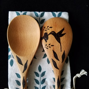 Wood burn spoons, wood spoons, hummingbird design, kitchen spoons, kitchen utensils, cooking utensils, host gift, hostess gift, Pyrography image 8