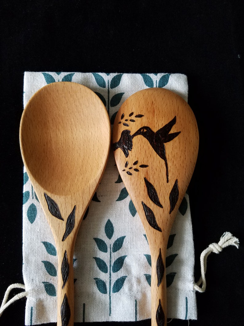 Wood burn spoons, wood spoons, hummingbird design, kitchen spoons, kitchen utensils, cooking utensils, host gift, hostess gift, Pyrography image 8