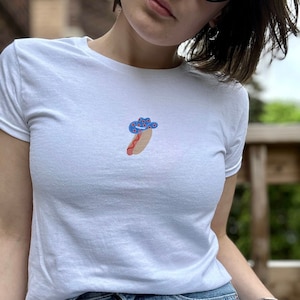 American Hot Dog Shirt | Red, White, and Blue Patriotic &#39;Merica T-Shirt | 4th of July Cowboy Hat Shirt | y2k 90s Vintage Women&#39;s Baby Tee