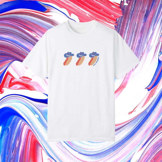 Yee Doggy Hot Dogs T-Shirt: Patriotic Red, White, and Blue Cowboy Comfort Colors® Tee