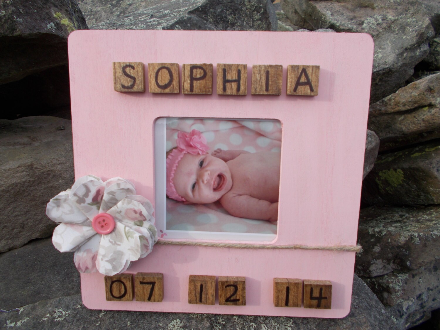 Newborn rustic wooden pink picture frame baby girl picture Etsy