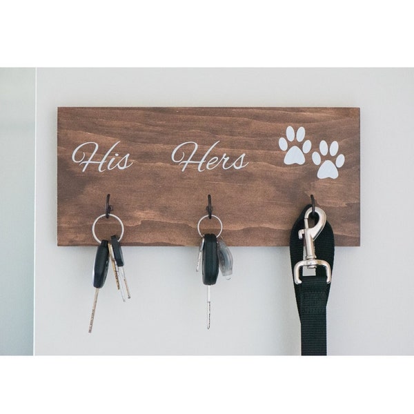 Dog Lover Gift, Key Hook, Dog Leash Holder, His and Hers, Entryway Organizer, Farmhouse Decor, Rustic Home Decor, Housewarming Gift